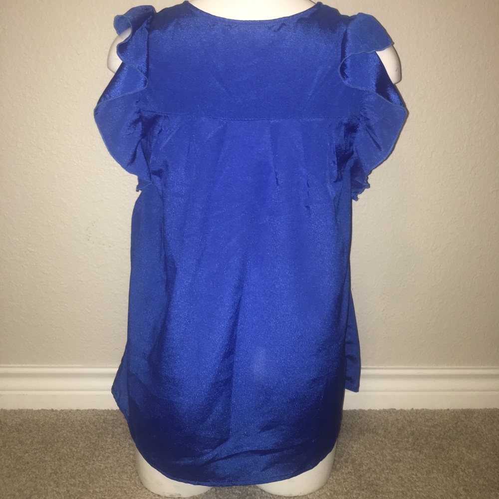 New Sugar Lips Ruffle Ruched Blue Top Medium - Picture 3 of 7